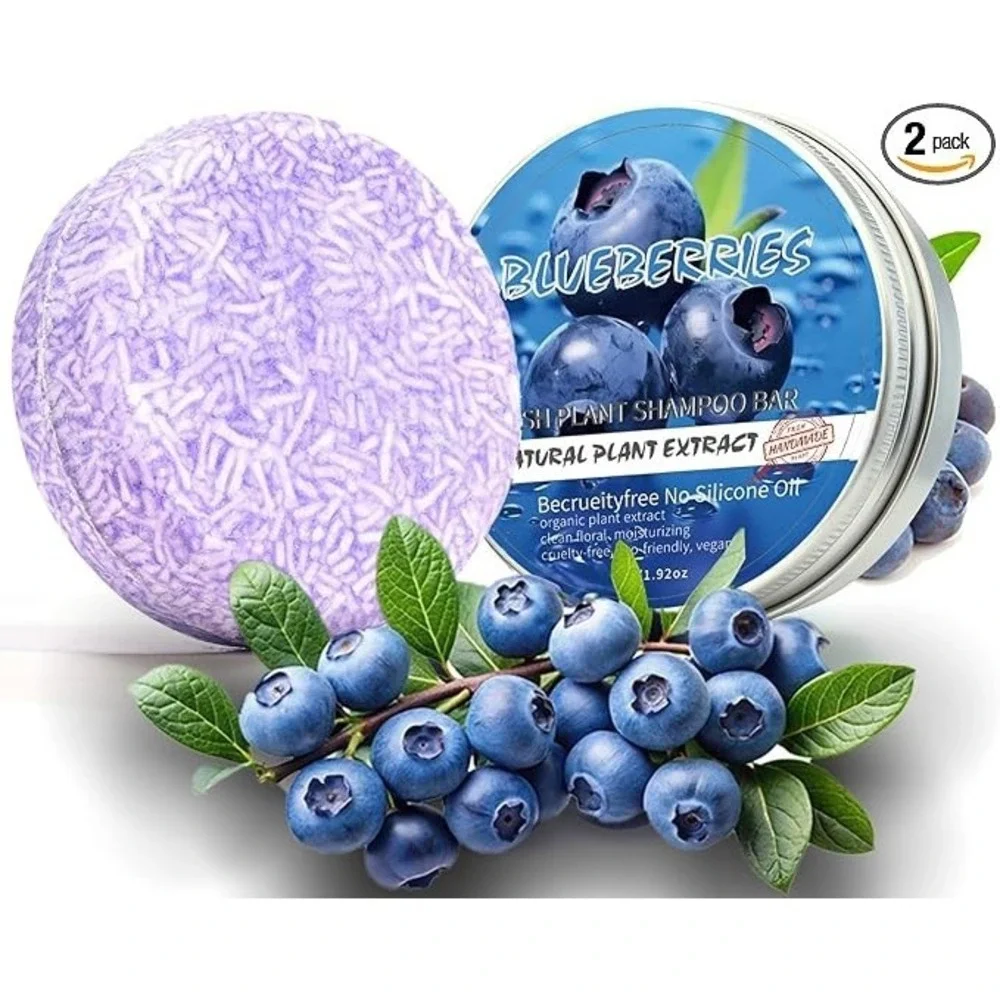 Blueberry Fresh Plant Shampoo Bar 60g Solid Hair Care Metal Tin New No Silicone